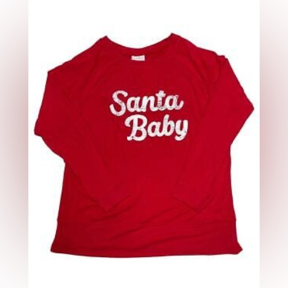 Isabel Maternity Womens Red Santa Baby Christmas Holiday Sweatshirt - Picture 1 of 9